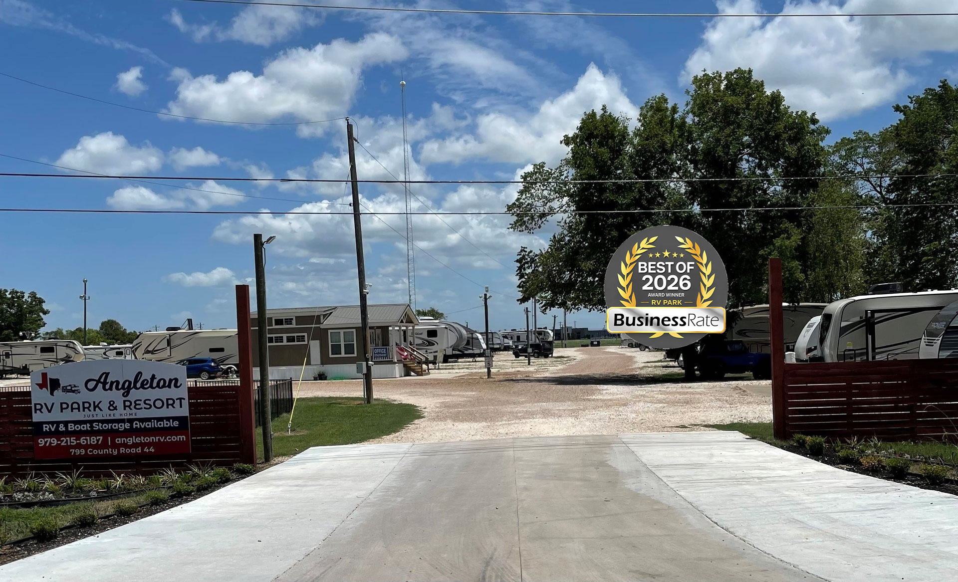 Entrance to Angleton RV Park & Resort in Angleton, Texas